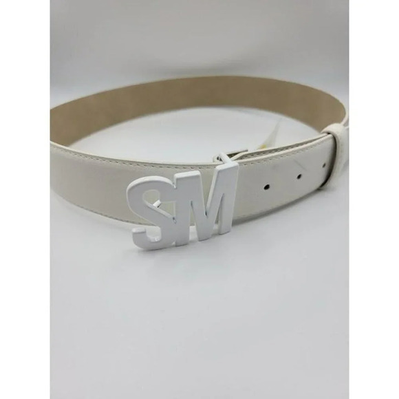 NWT Steve Madden White Logo Keeper Buckle Belt Faux Leather Metal Buckle Size S - Picture 4 of 4